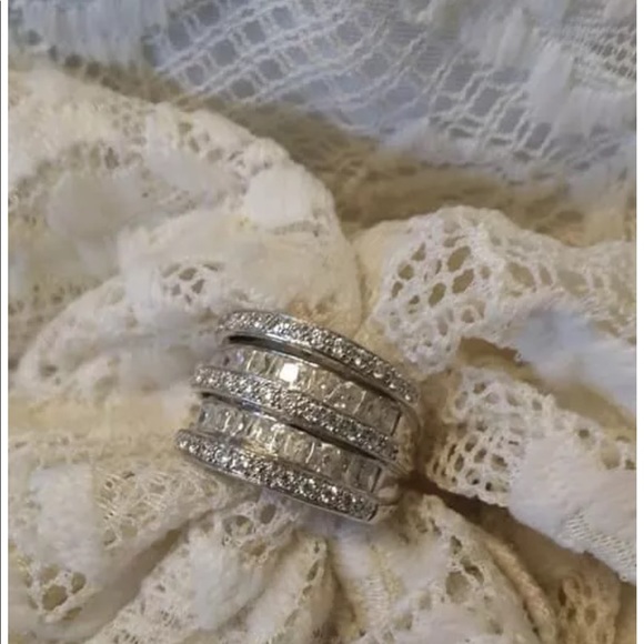 QVC Sterling Silver stamped Size 7 wide Diamond band - Picture 1 of 5